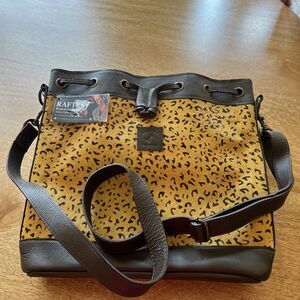 Rafter T Ranch Co Bucket Drawstring Bag leopard hair brown leather Crossbody